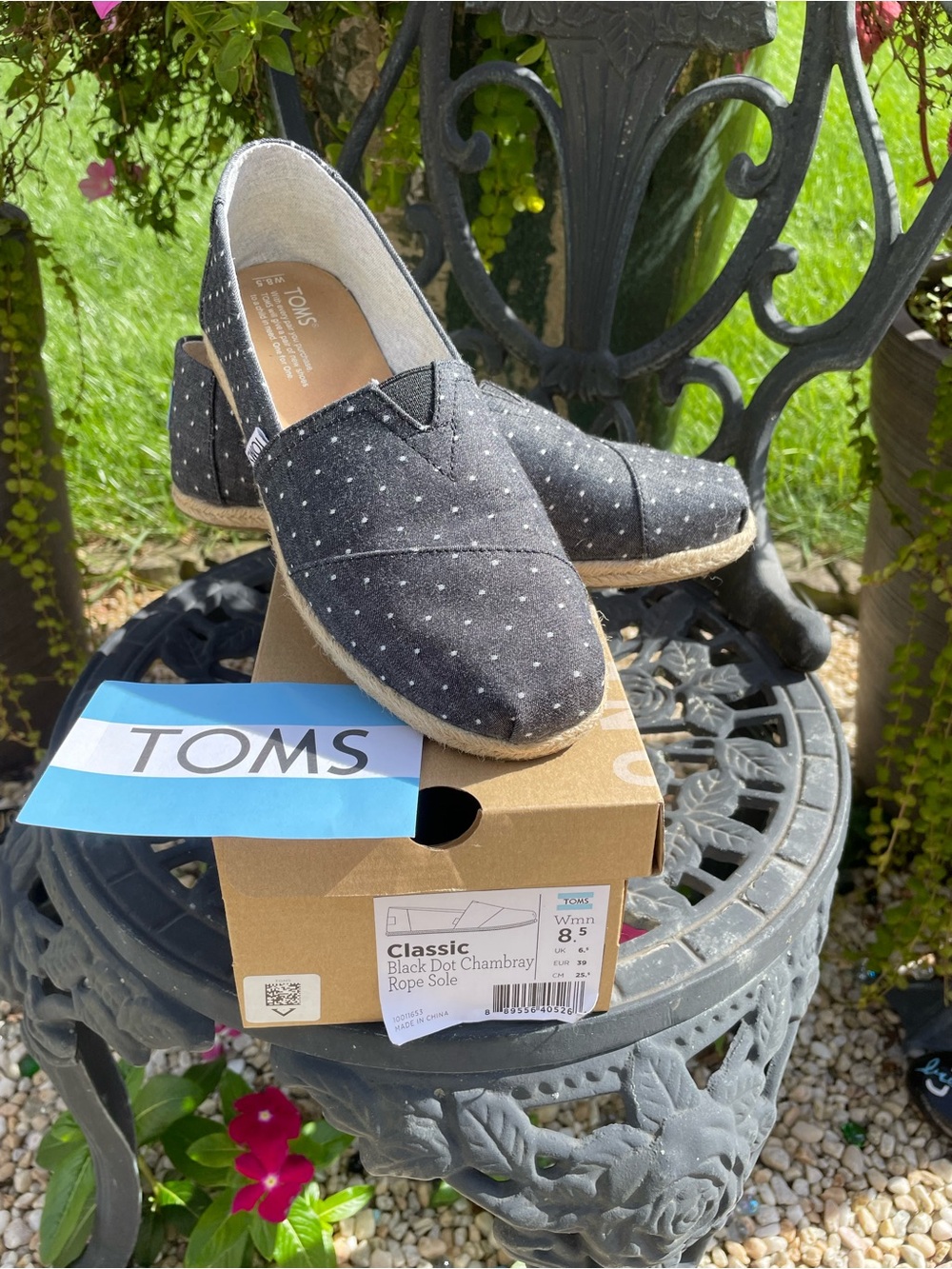 TOMS Black Chambray Dot Slip-On Loafers for Women